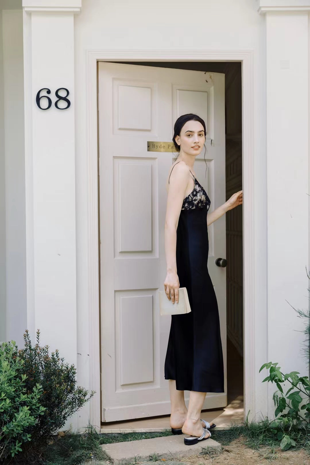 Black Silk Dress Lace Nightgown