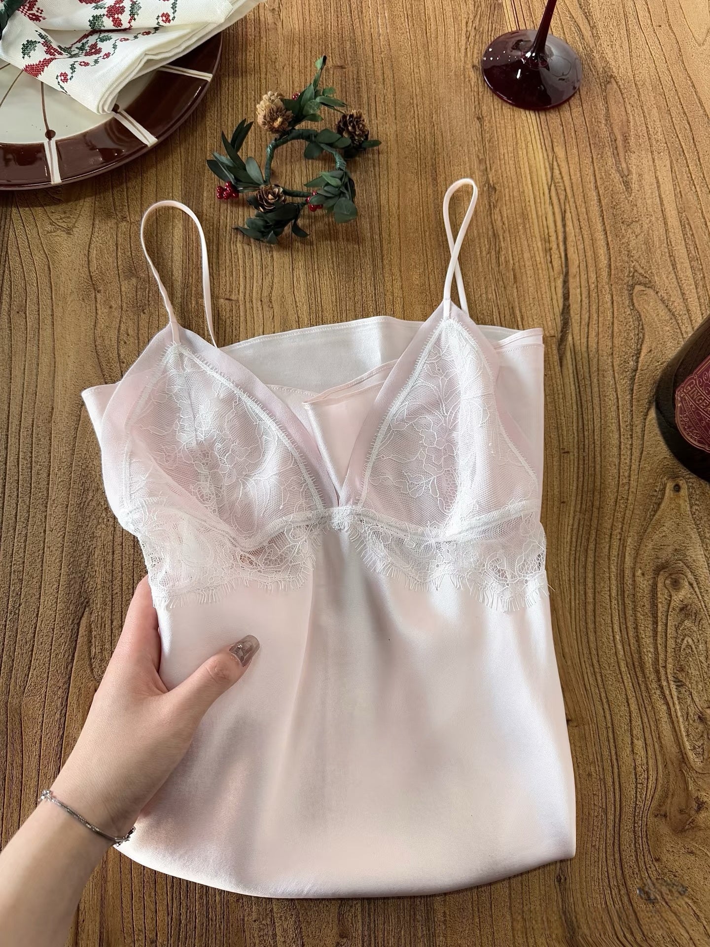 Pink Silk Lace Slip Dress