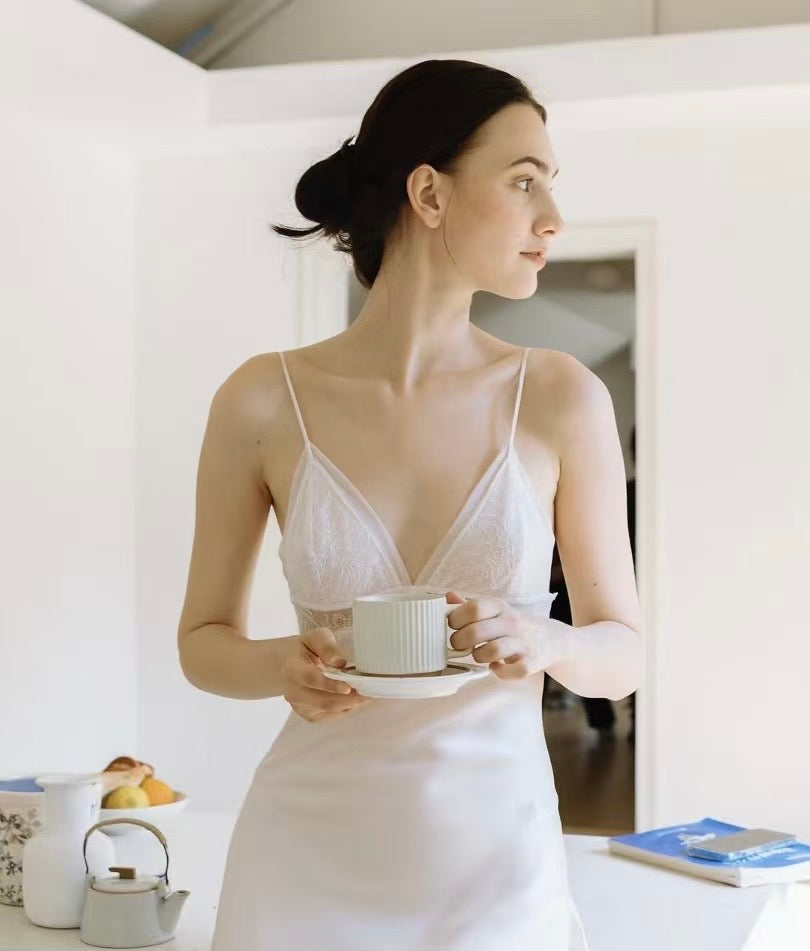 Pink Silk Lace Slip Dress