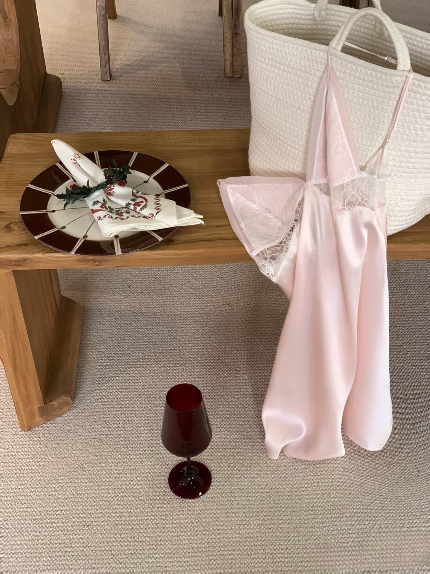 Pink Silk Lace Slip Dress