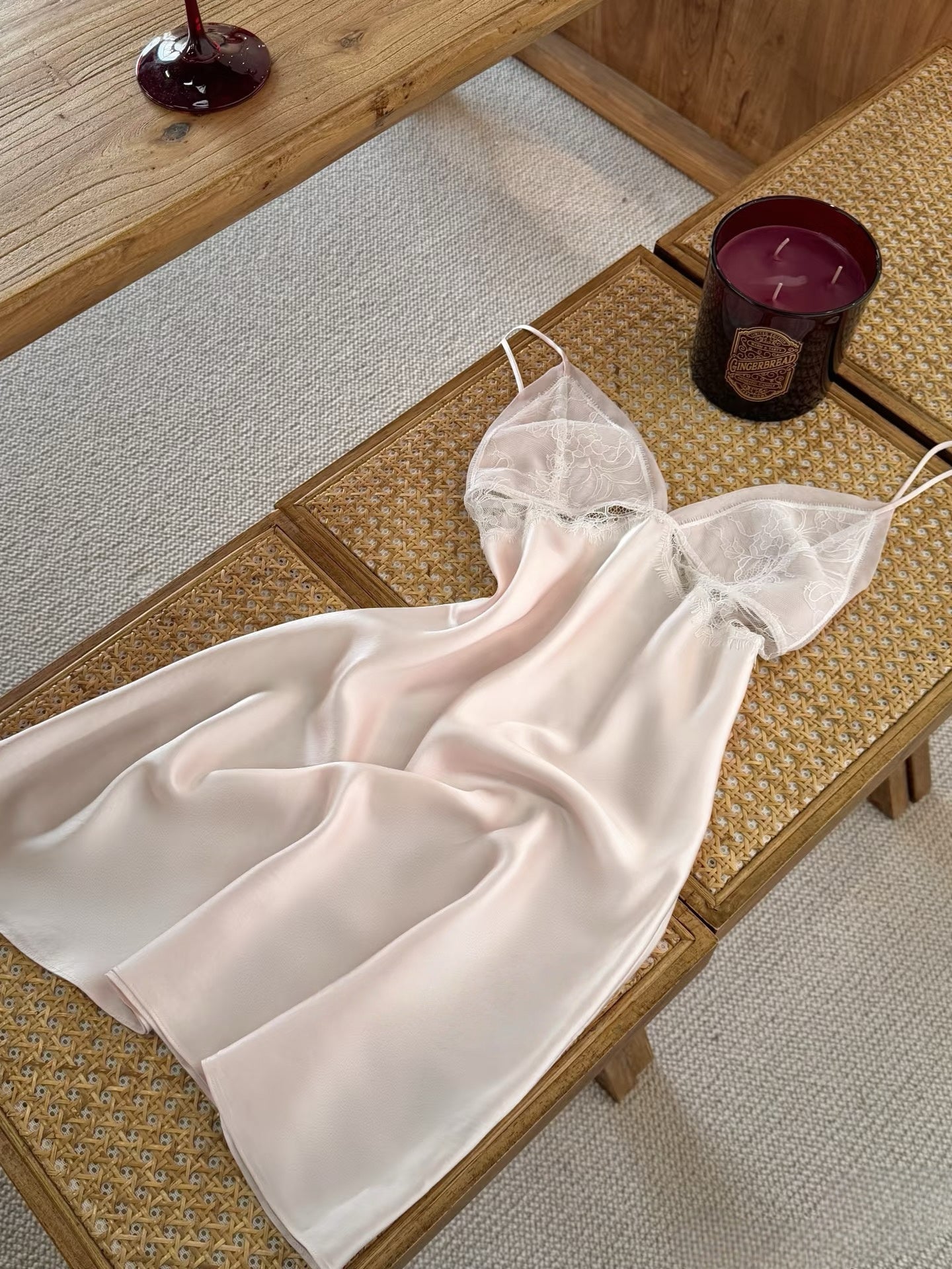 Pink Silk Lace Slip Dress