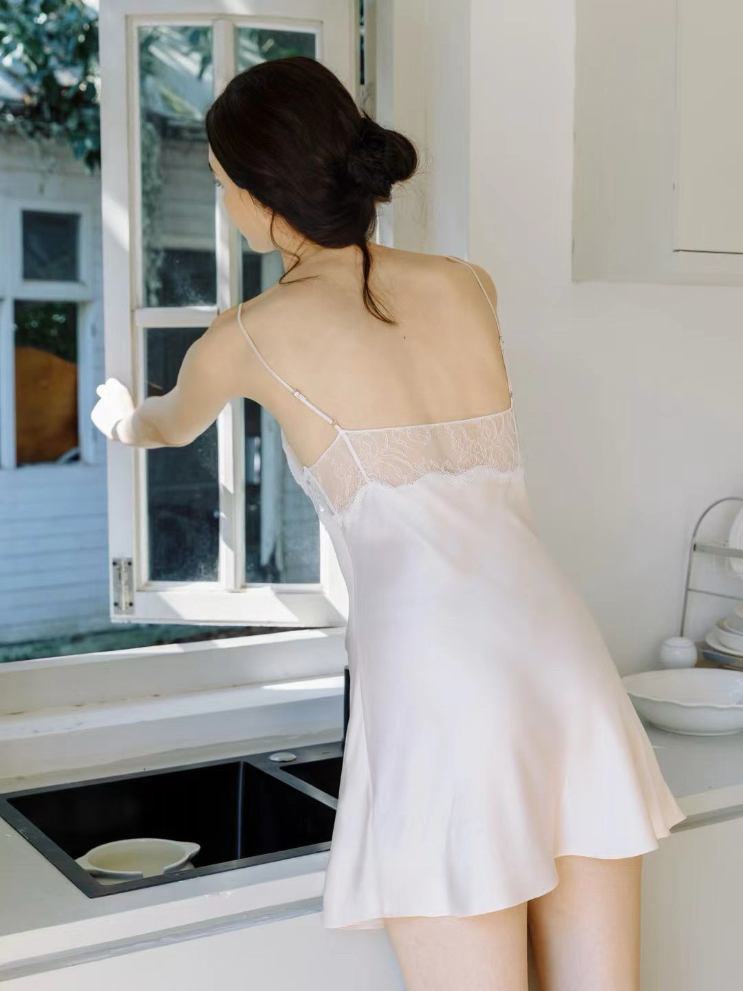 Pink Silk Lace Slip Dress