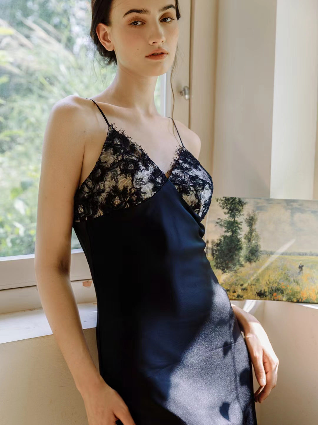 Black Silk Dress Lace Nightgown – Luneve Home