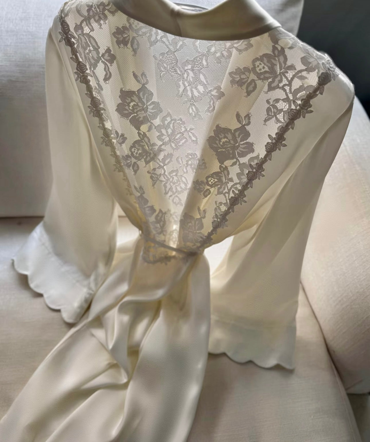 Hollow Lace Silk Robe